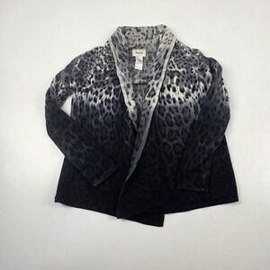 Neiman Marcus Cashmere Sweater Cardigan Womens Small Gray Leopard Open Front